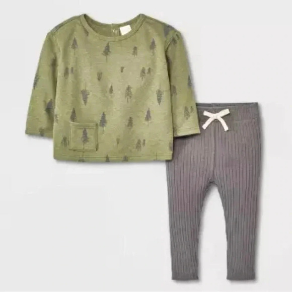 😍New! Baby 2pc Quilted Pullover & Leggings Set, Green- Boy or Girl Unisex - Picture 1 of 10